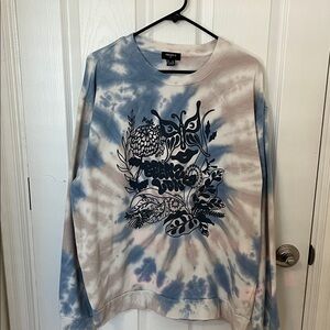 Forever 21 Men's Tie-Dye Crewneck Sweatshirt - Light Blue & Cream